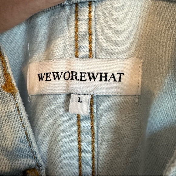 NWT WeWoreWhat slouchy slit overalls light wash high rise straight leg split hem - Picture 5 of 15